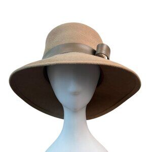 Vintage Fan Fields Felis Women's Brown Bucket Hat bith Bow Accent - One Size